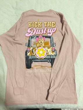 Simply Southern Pink Long Sleeve Tee with Dog & Jeep Graphic